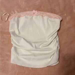 SHEIN White Tube Crop Top with Pink Lace Trim